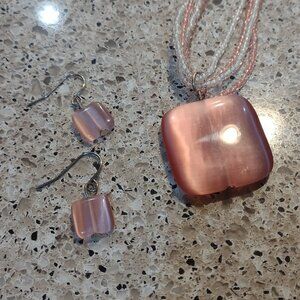 Vintage 2000's Pink Stone Necklace with Matching Earrings